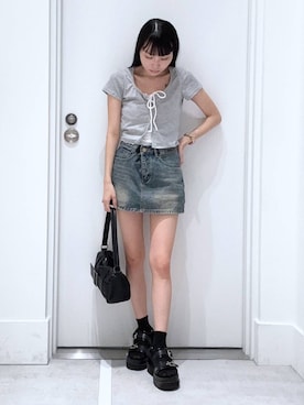 「アイテム（デニムスカート）」を使った、みくさん（レディース・155cm・20代）の夏コーディネート