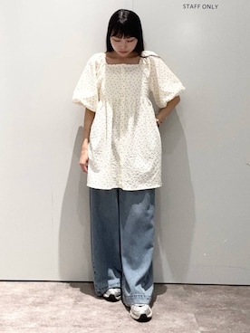 「LOWRYS FARM（ローリーズファーム）のペプラムチュニックＳＳ 660871（シャツ/ブラウス、その他）」を使った、みくさん（レディース・155cm）の夏コーディネート