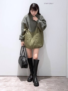 「Heather（ヘザー）の【累計10万本】楽ちんなのに美脚！秋冬No.1ブーツ　インヒールストレッチロングブーツ　571563（ブーツ）」を使った、みくさん（レディース・155cm）の秋コーディネート