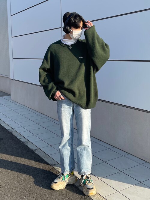 Perushu ピストル ジャガードニット 水色 品質は非常に良い