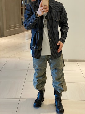 「アイテム（クラッチバッグ）」を使った、朧さん（メンズ・172cm）の秋コーディネート