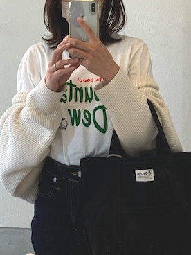 「OPAQUE.CLIP（オペークドットクリップ）のアイテム（Tシャツ/カットソー、ホワイト系）」を使った、ねっちさん（レディース・151cm）の秋コーディネート