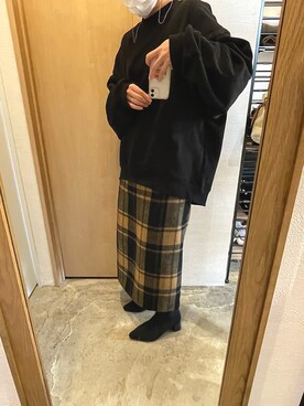「GU（ジーユー）のアイテム（スウェット、ブラック系）」を使った、ねっちさん（レディース・151cm）の秋コーディネート