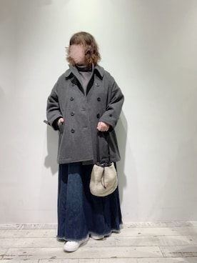 「PUAL CE CIN（ピュアルセシン）のアイテム（ピーコート）」を使った、naさん（レディース・155cm）の秋コーディネート