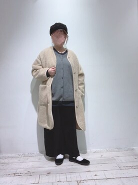 「コーデュロイパンツ」｜「アイテム（ノーカラーコート）」を使った、naさん（レディース・155cm）の冬コーディネート