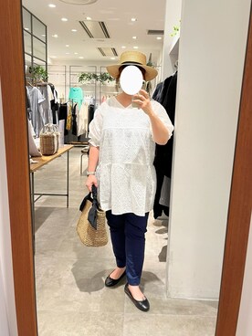 「ブルー x ホワイト」｜「アイテム（バレエシューズ）」を使った、naさん（レディース・155cm）の春コーディネート