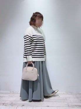 「ボーダーニット」｜「アイテム（バレエシューズ）」を使った、naさん（レディース・155cm）の秋コーディネート