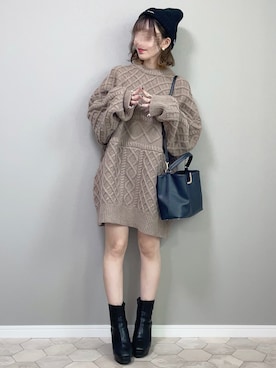 「ブラウンコーデ」｜「アイテム（ニットキャップ/ビーニー）」を使った、ERIKAさん（レディース・152cm）の秋コーディネート