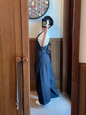 「後ろ姿」｜「アイテム（オールインワン・サロペット）」を使った、きよさん（レディース・151cm）の夏コーディネート