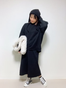 「アイテム（ブラック系）」を使った、lunayumiさん（レディース・161cm）の冬コーディネート
