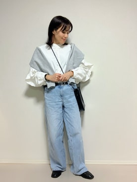 「A part by（アパートバイ）のスクエアローファー（ローファー、ブラック系）」を使った、lunayumiさん（レディース・161cm）の春コーディネート