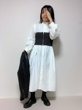 「アイテム（ライダースジャケット）」を使った、lunayumiさん（レディース・161cm）の冬コーディネート