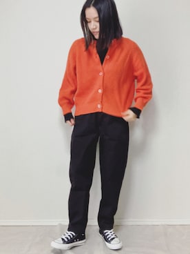「GU（ジーユー）のアイテム（Tシャツ/カットソー、ブラック系）」を使った、lunayumiさん（レディース・161cm）の冬コーディネート