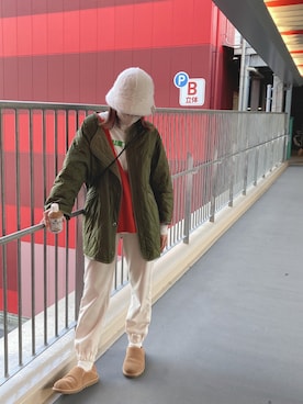「ハット」｜「アイテム（ノーカラージャケット）」を使った、あんさん（レディース・163cm）の冬コーディネート
