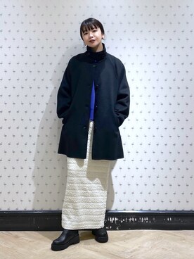 「A part by（アパートバイ）のアイテム（ステンカラーコート、ブラック系）」を使った、yoshiさん（レディース・164cm）の秋コーディネート