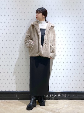 「e/rm（イーアールエム）のファージャケット（その他アウター）」を使った、yoshiさん（レディース・164cm）の秋コーディネート