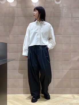 「A part by（アパートバイ）のショートオックスシャツ≪追加2≫（シャツ/ブラウス）」を使った、yoshiさん（レディース・164cm）の秋コーディネート