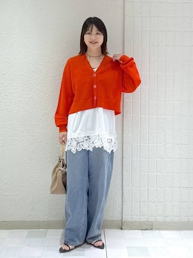 「A part by（アパートバイ）のApbコクーンデニムパンツ（デニムパンツ、ブルー系）」を使った、yoshiさん（レディース・164cm）の春コーディネート