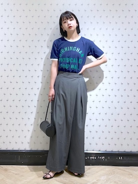 「ラップパンツ」｜「アイテム（スラックス）」を使った、yoshiさん（レディース・164cm）の夏コーディネート