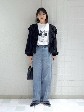 「A part by（アパートバイ）のApbコクーンデニムパンツ（デニムパンツ、ブルー系）」を使った、yoshiさん（レディース・164cm）の春コーディネート