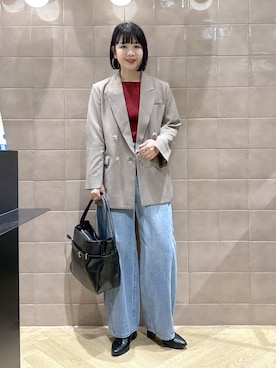 「A part by（アパートバイ）のＷライクテーラードスリットジャケット（テーラードジャケット）」を使った、yoshiさん（レディース・164cm）の秋コーディネート