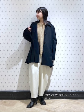「A part by（アパートバイ）のアイテム（ステンカラーコート、ブラック系）」を使った、yoshiさん（レディース・164cm）の冬コーディネート