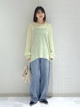 「A part by（アパートバイ）のApbコクーンデニムパンツ（デニムパンツ、ブルー系）」を使った、yoshiさん（レディース・164cm）の春コーディネート