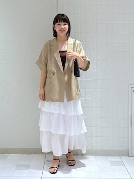 「アイテム（ジャケット/アウター、イエロー系）」を使った、yoshiさん（レディース・164cm）の夏コーディネート