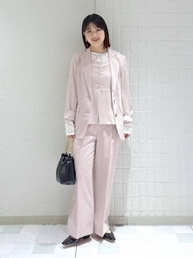 「A part by（アパートバイ）のレースカット_長袖（Tシャツ/カットソー、ホワイト系）」を使った、yoshiさん（レディース・164cm）の春コーディネート