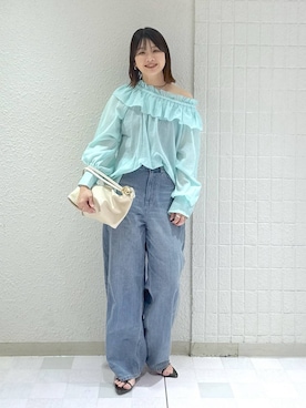 「A part by（アパートバイ）のApbコクーンデニムパンツ（デニムパンツ、ブルー系）」を使った、yoshiさん（レディース・164cm）の春コーディネート