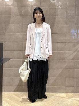 「A part by（アパートバイ）の≪追加5≫【WEB限定】キラキラビーズネックレス（ネックレス、ブラック系）」を使った、yoshiさん（レディース・164cm）の春コーディネート