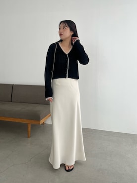 「CAPRICIEUX LE'MAGE（カプリシューレマージュ）の【接触冷感/UV加工】チュールトリミングカーディガン（カーディガン/ボレロ、ブラック系）」を使った、mami_lemageさん（レディース・158cm）の夏コーディネート