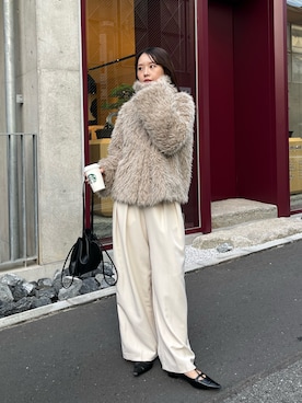 「ファーコート」｜「アイテム（その他アウター）」を使った、mami_lemageさん（レディース・158cm）の冬コーディネート