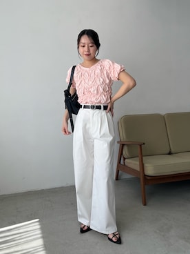 「CAPRICIEUX LE'MAGE（カプリシューレマージュ）のシャーリングホイップＴ（Tシャツ/カットソー、ピンク系）」を使った、mami_lemageさん（レディース・158cm）の春コーディネート
