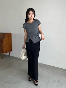 「CAPRICIEUX LE'MAGE（カプリシューレマージュ）のミニバルーンラップT（T Shirts、グレー系）」を使った、mami_lemageさん（レディース・158cm）の夏コーディネート