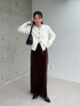 「CAPRICIEUX LE'MAGE（カプリシューレマージュ）の【低身長サイズあり】ベロアIラインスカート（スカート）」を使った、mami_lemageさん（レディース・158cm）の秋コーディネート
