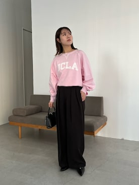 「スラックスパンツ」｜「アイテム（スウェット）」を使った、mami_lemageさん（レディース・158cm）の冬コーディネート