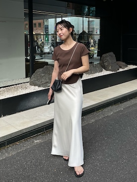 「CAPRICIEUX LE'MAGE（カプリシューレマージュ）のコルセットT（Tシャツ/カットソー、ブラウン系）」を使った、mami_lemageさん（レディース・158cm）の夏コーディネート