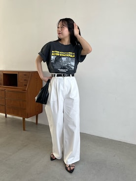 「CAPRICIEUX LE'MAGE（カプリシューレマージュ）の〈GOOD ROCK SPEED〉PETER PHOTO Tシャツ（Tシャツ/カットソー、ブラック系）」を使った、mami_lemageさん（レディース・158cm）の春コーディネート