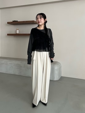 「CAPRICIEUX LE'MAGE（カプリシューレマージュ）の【kon企画】フリルドッキングロンT（Tシャツ/カットソー、グレー系）」を使った、mami_lemageさん（レディース・158cm）の春コーディネート