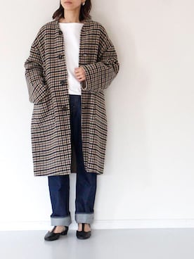「秋」｜「アイテム（ノーカラーコート）」を使った、francbonnさん（レディース・158cm）の秋コーディネート