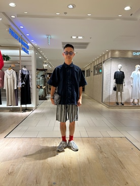 「アイテム（トートバッグ）」を使った、ミサキさん（メンズ・165cm）の夏コーディネート