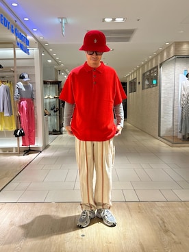 「アイテム（ポロシャツ）」を使った、ミサキさん（メンズ・165cm）の春コーディネート