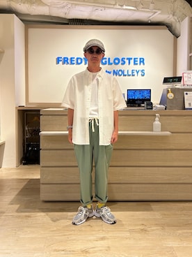 「GLOSTER（グロスター）のアイテム（ハンチング/ベレー帽）」を使った、ミサキさん（メンズ・165cm）の夏コーディネート