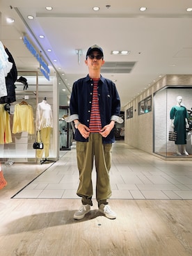 「UNIVERSAL OVERALL（ユニバーサルオーバーオール）のアイテム（キャップ）」を使った、ミサキさん（メンズ・165cm）の春コーディネート