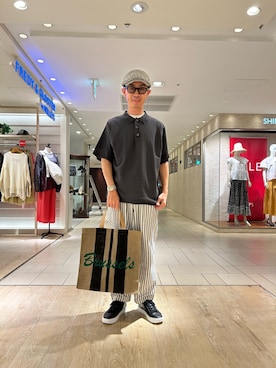 「GLOSTER（グロスター）のアイテム（ハンチング/ベレー帽）」を使った、ミサキさん（メンズ・165cm）の夏コーディネート