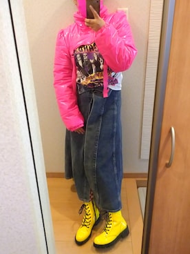「ネオンイエロー」｜「アイテム（ジャケット/アウター）」を使った、RURUMIさん（レディース・155cm）の秋コーディネート