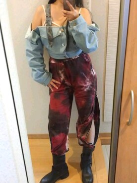 「M.Y.O.B（エム.ワイ.オー.ビー）のアイテム（デニムジャケット）」を使った、RURUMIさん（レディース・155cm）の秋コーディネート