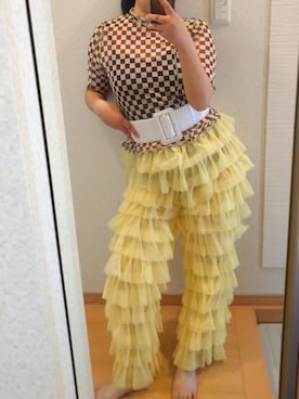 「市松模様トップス」｜RURUMIさん（レディース・155cm）の春コーディネート