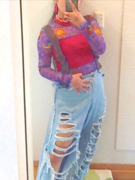 「KEY（キイ）のアイテム（デニムパンツ、ブルー系）」を使った、RURUMIさん（レディース・155cm）の春コーディネート